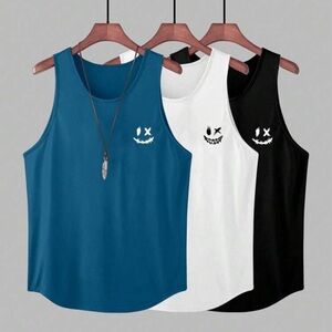 Manfinity Men's Multi-Pack Blue, Black And White Cartoon Graphic Tank Top